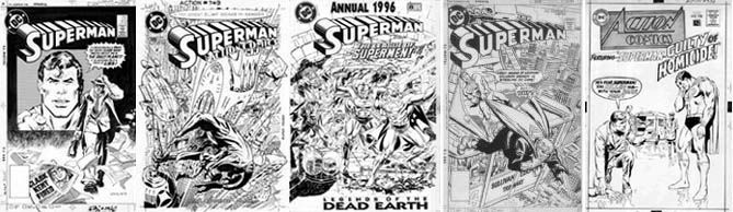 SUPERMAN Covers - Superman 410 KLAUS JANSON, Action 749 RIVOCHE, Superman annual JERRY ORDWAY, Superman GARCIA-LOPEZ, Action 711Guice